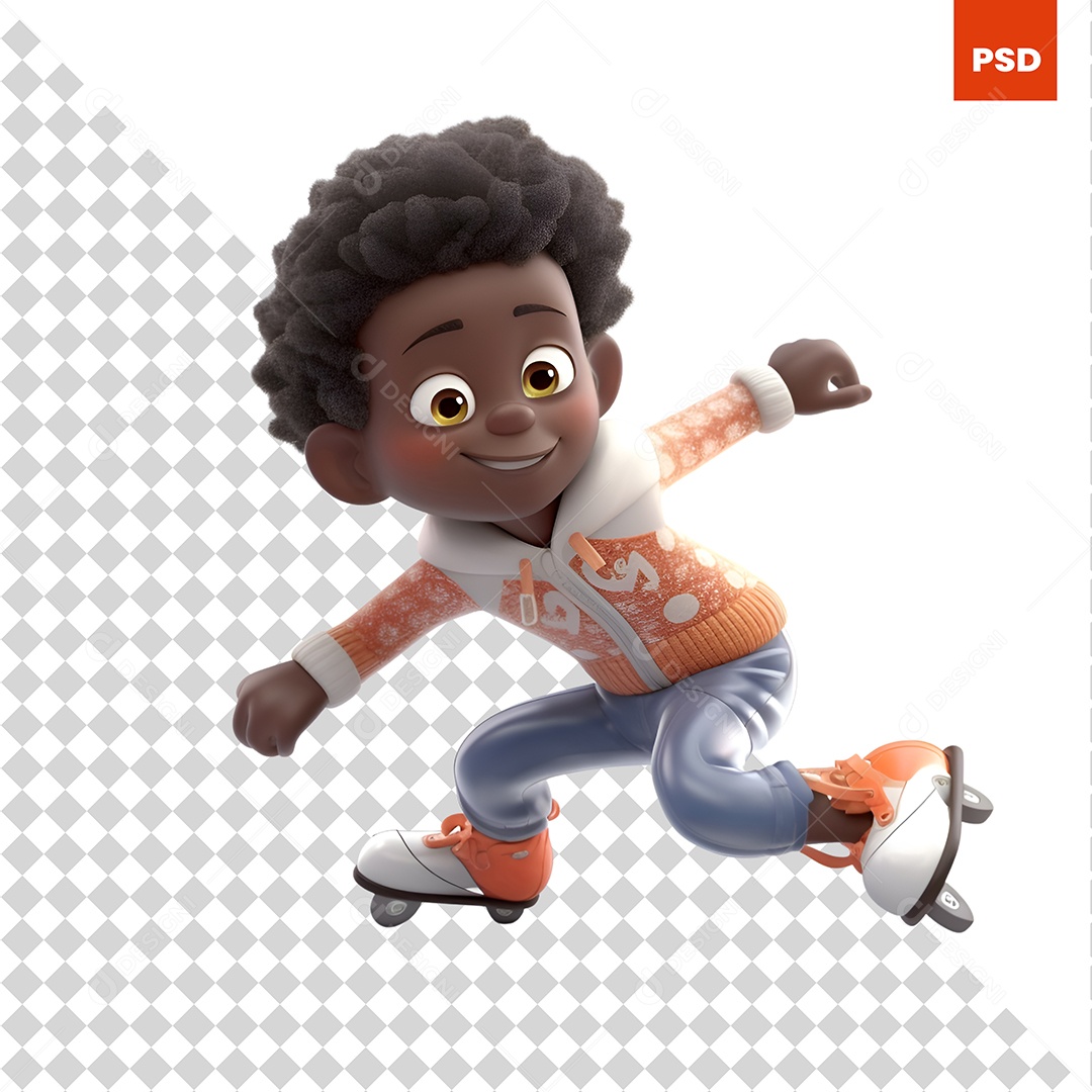 Garoto Patinado Personagem 3D Para Composição PSD