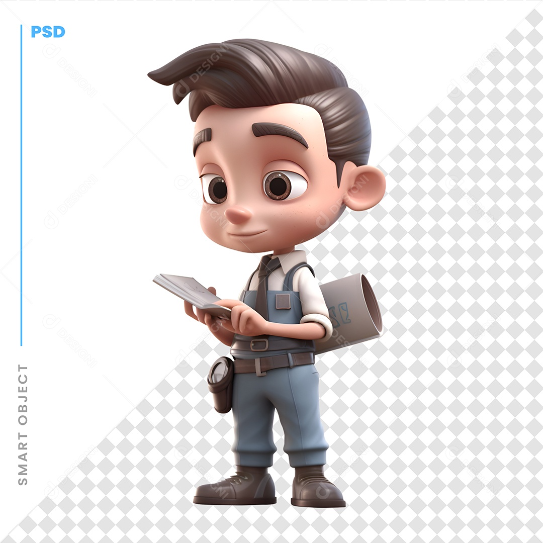 Garoto Com Livros Personagem 3D Para Composição PSD