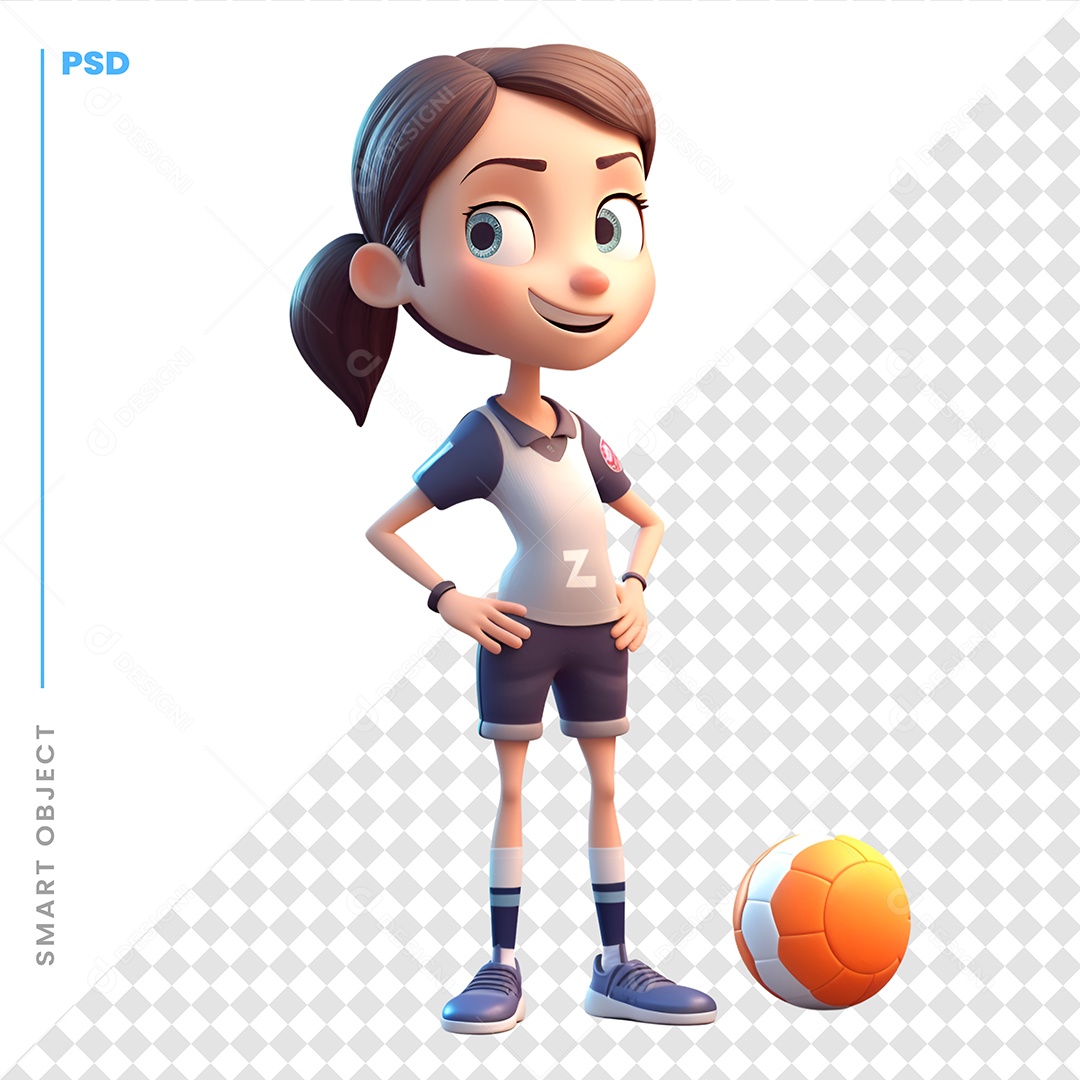 Garota Com Uma Bola Personagem 3D Para Composição PSD