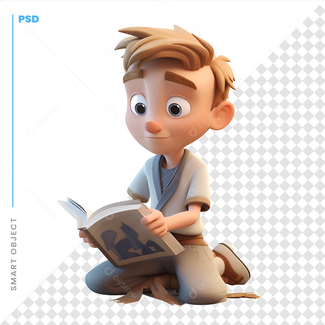 Garoto Lendo Personagem 3D Para Composição PSD