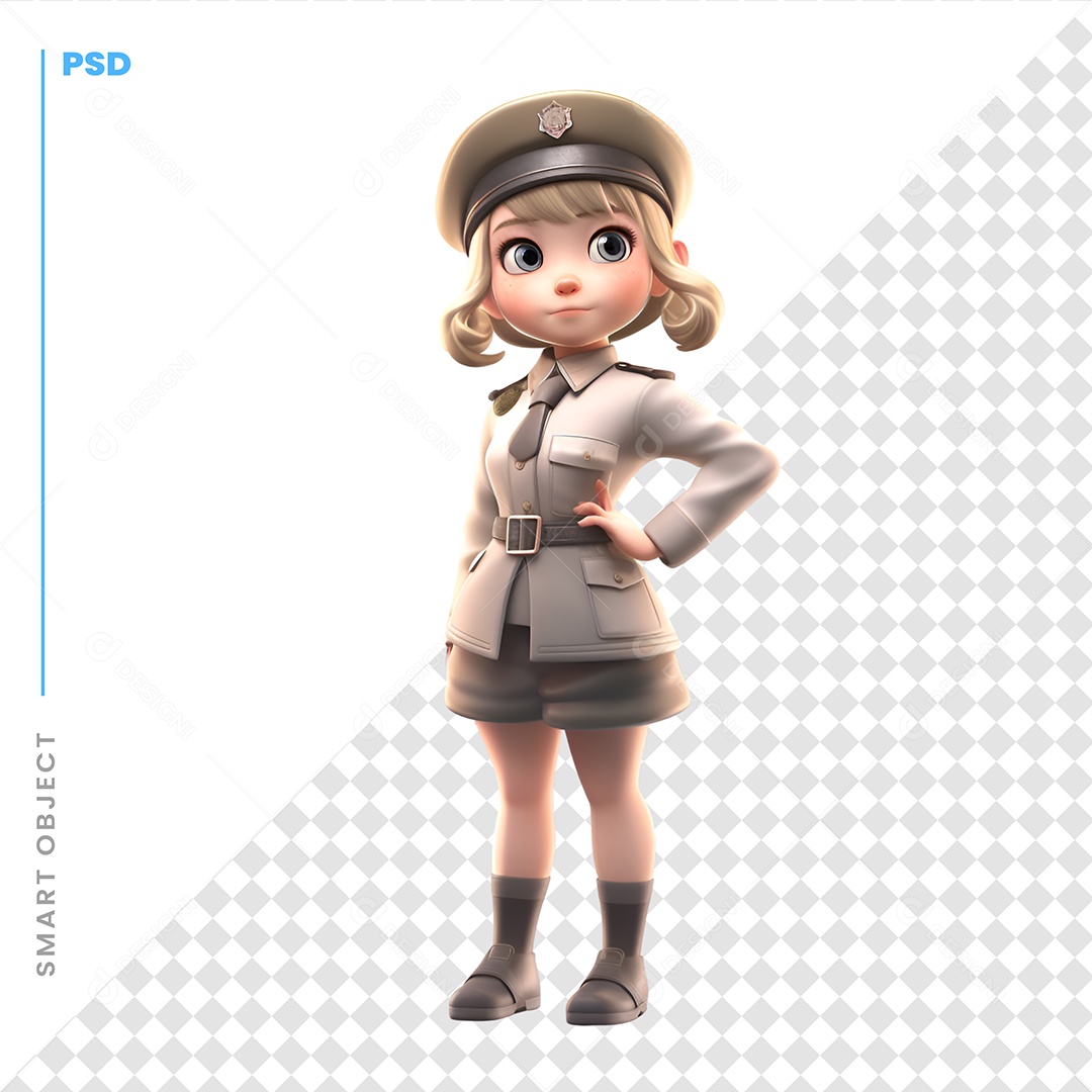Garota Com Roupa Militar Personagem 3D Para Composição PSD