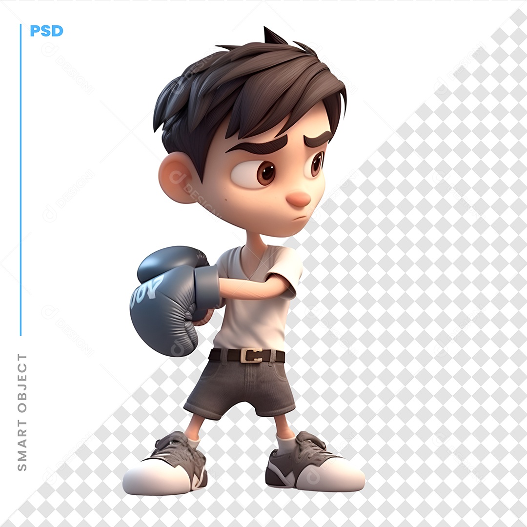 Garoto Com Luvas De Boxe Personagem 3D Para Composição PSD