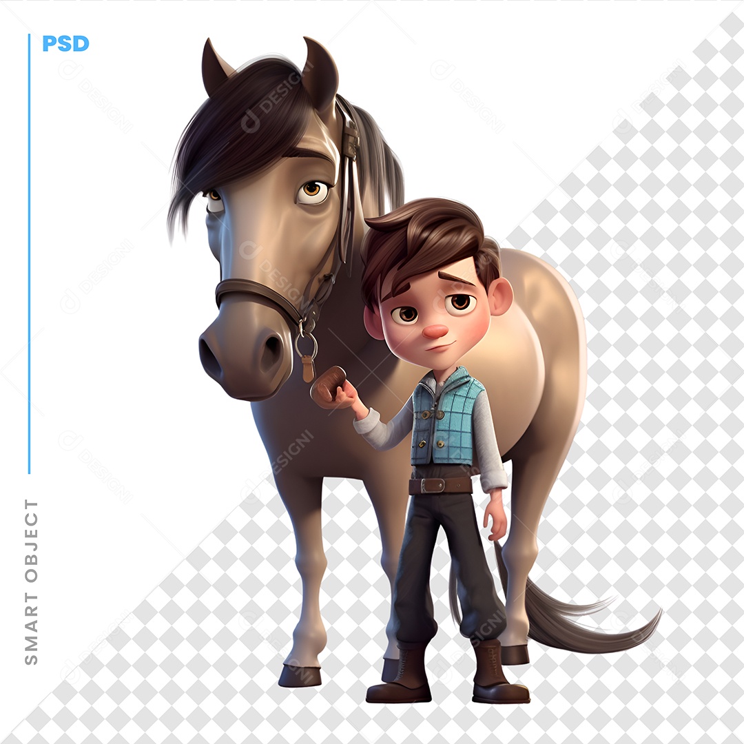Garoto Com Cavalo Personagem 3D Para Composição PSD