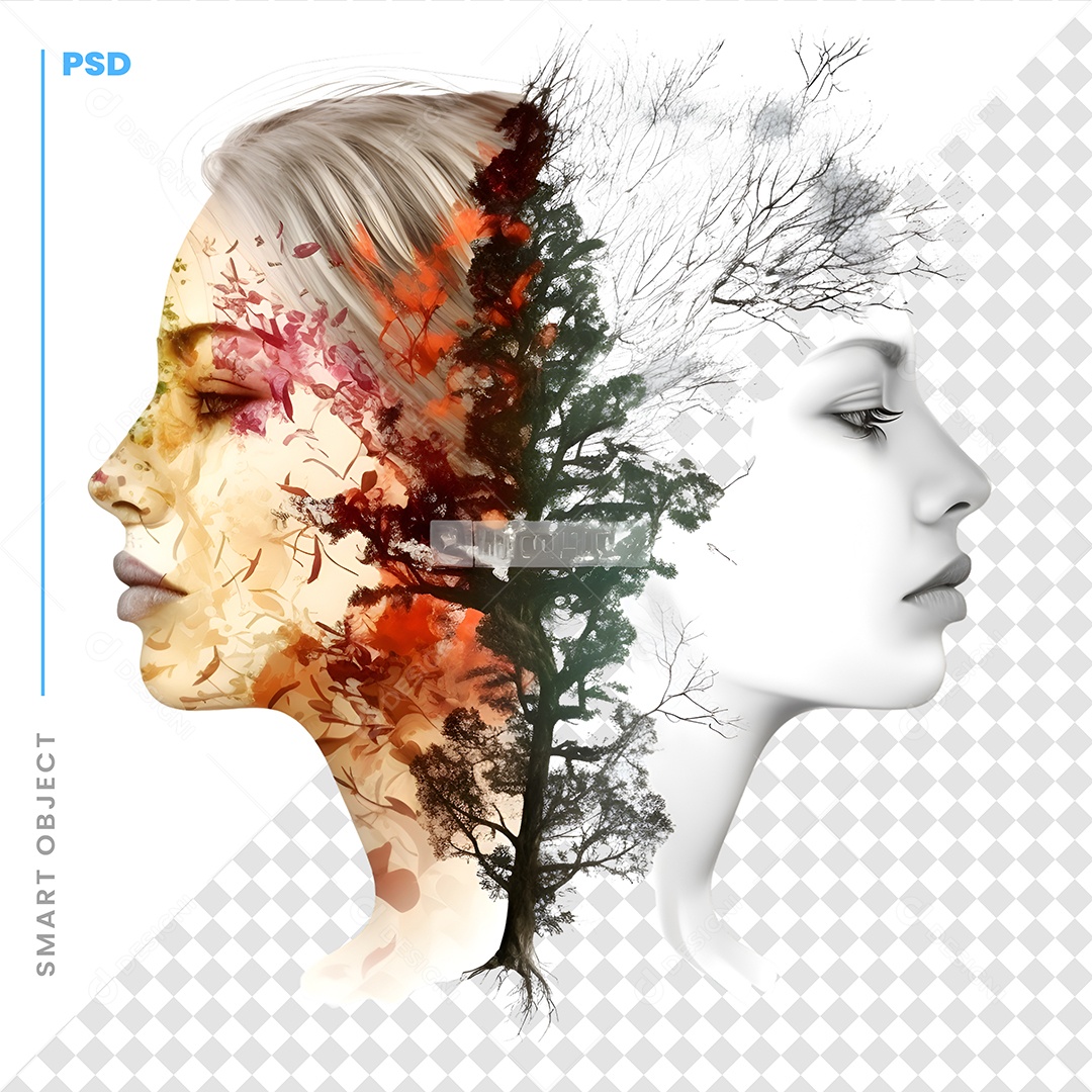 Dupla Exposição da Cabeça Feminina PSD