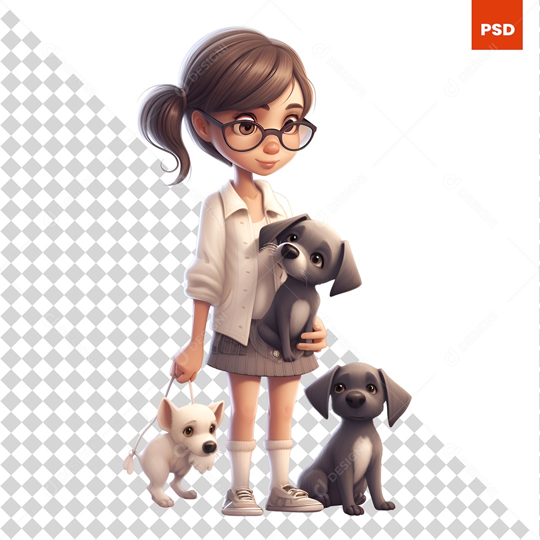 Mulher Com Cachorros Personagem 3D Para Composição PSD