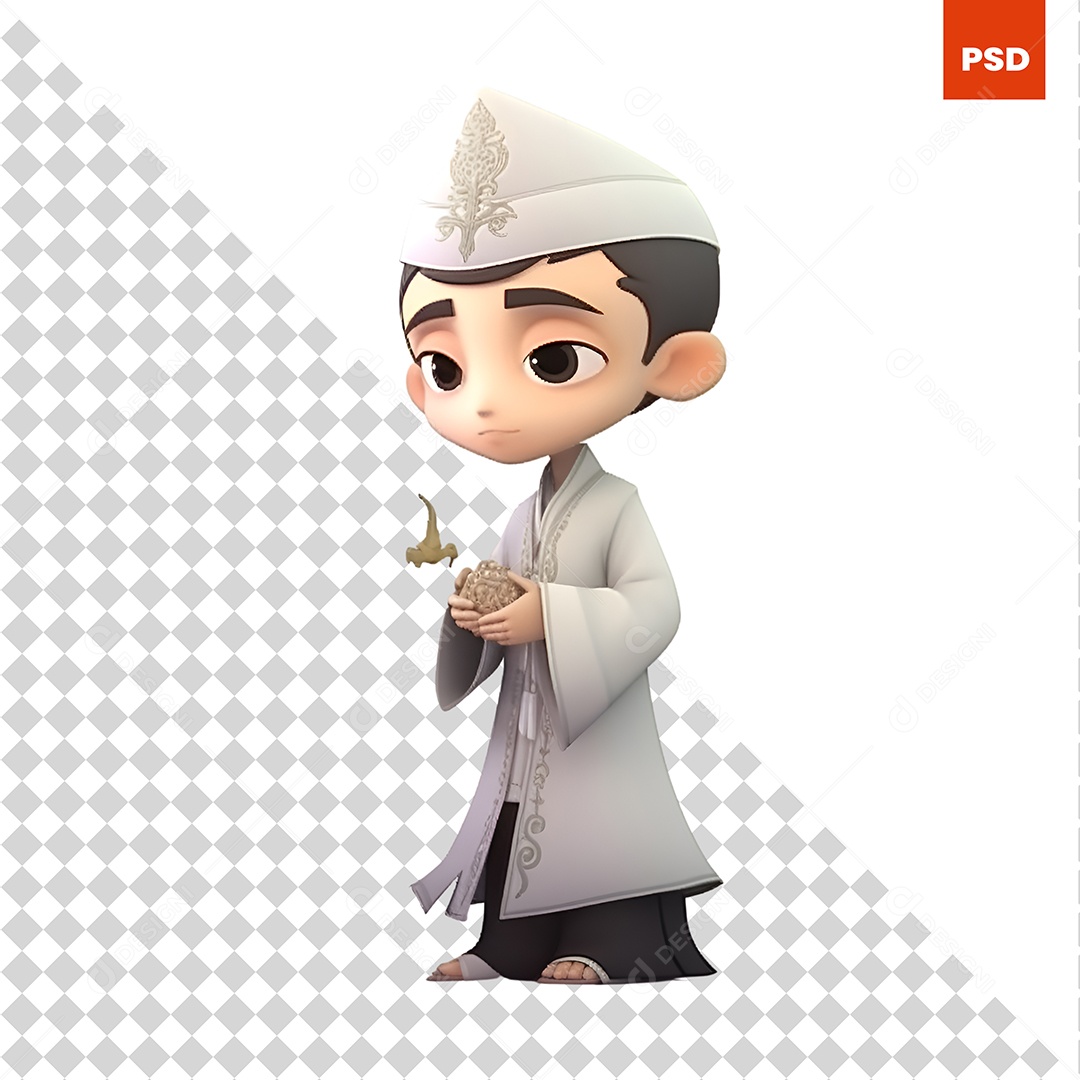 Menino Muçulmano Personagem 3D Para Composição PSD