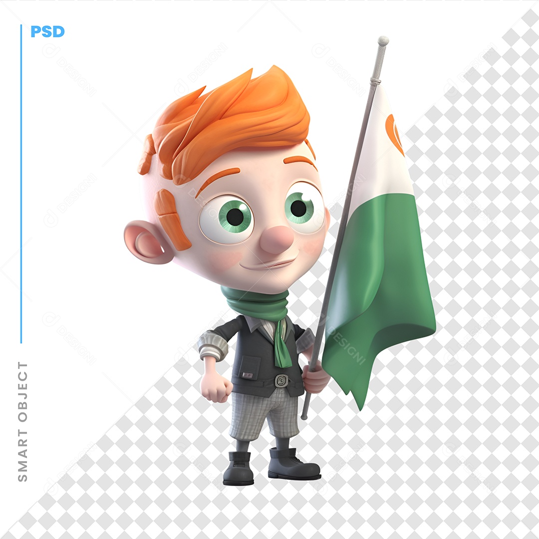 Garoto Com Uma Bandeira Personagem 3D Para Composição PSD