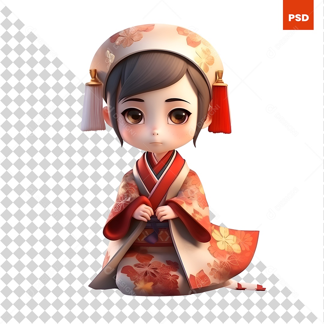 Mulher Chinesa Personagem 3D Para Composição PSD