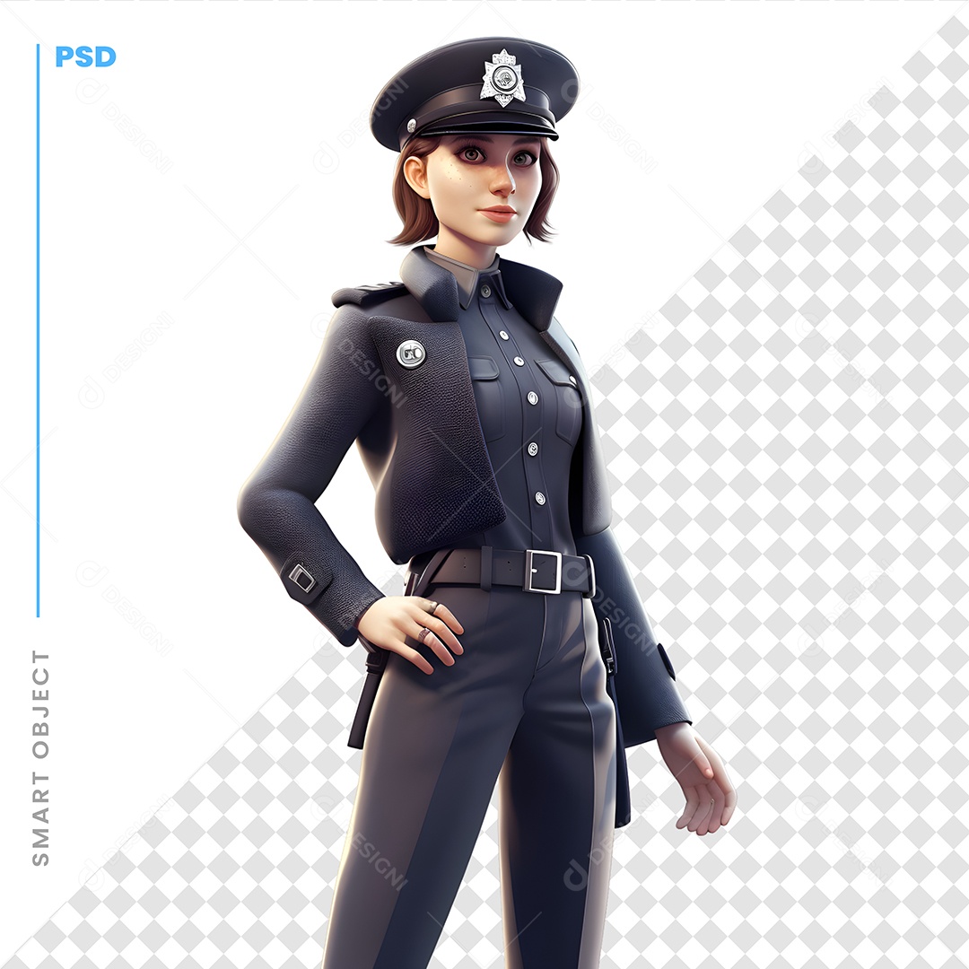 Mulher Policial Personagem 3D Para Composição PSD