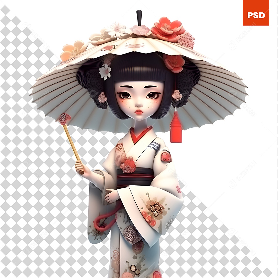 Mulher Chinesa Personagem 3D Para Composição PSD