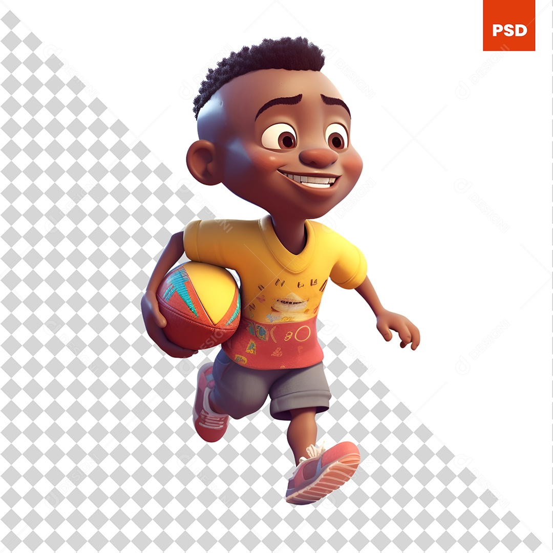 Garoto Jogando Basquete Personagem 3D Para Composição PSD