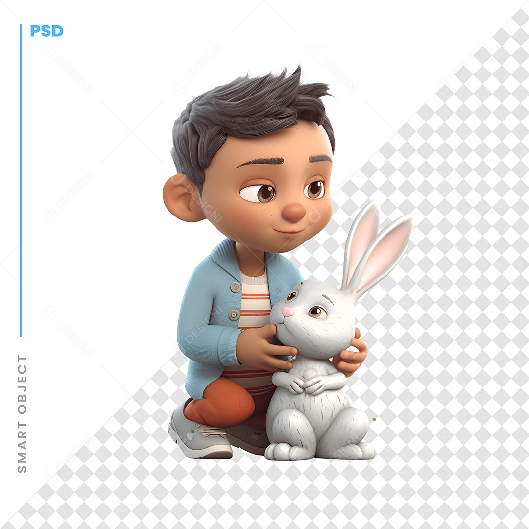 Garoto Com Coelho Personagem 3D Para Composição PSD