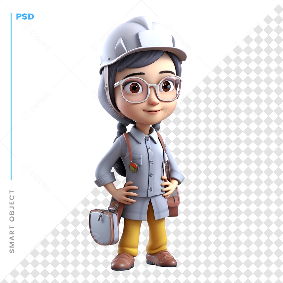 Trabalhadora Personagem 3D Para Composição PSD