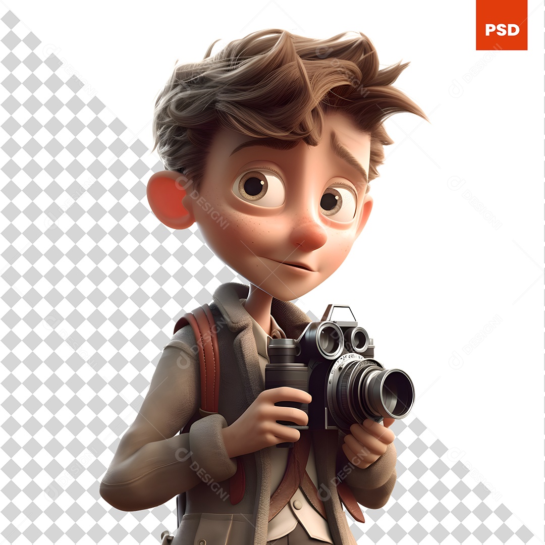 Garoto Com Uma Câmera Personagem 3D Para Composição PSD