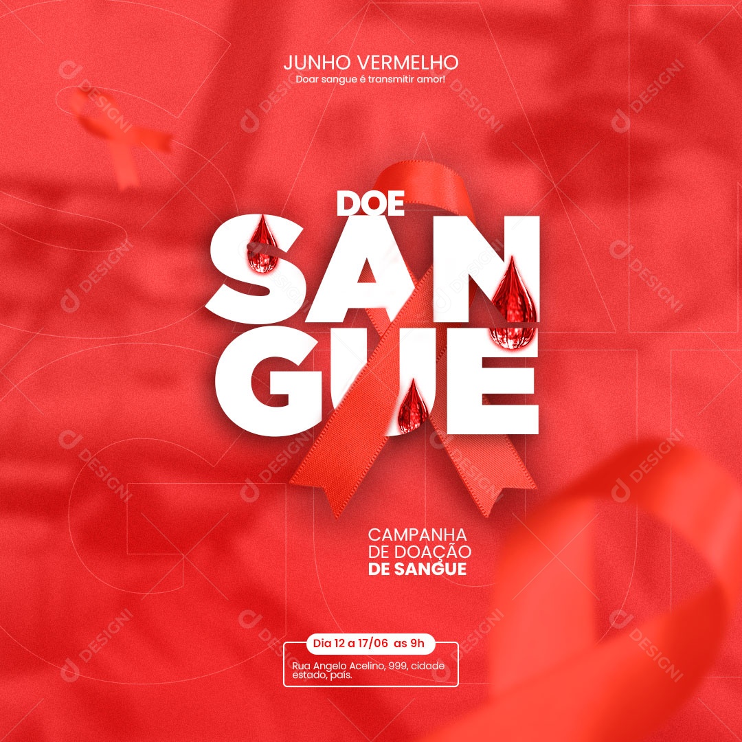 Post Junho Vermelho Campanha de Doção de Sangue Social Media PSD Editável