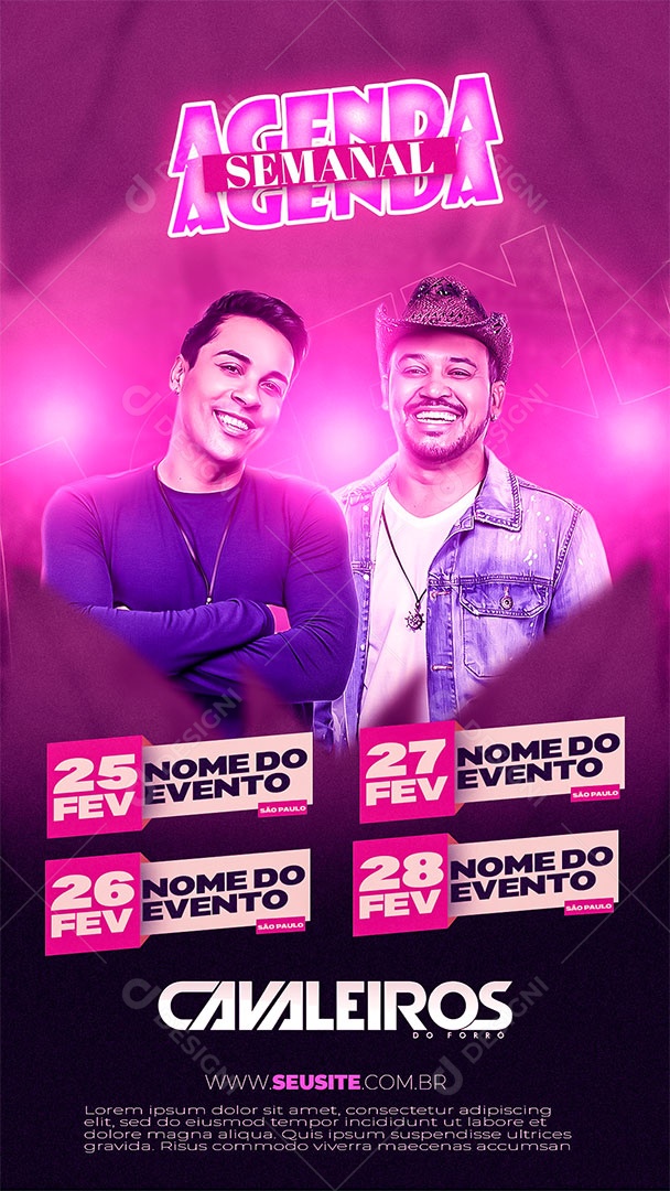 Post Story  Agenda Semanal Cavaleiros do Forró Social Media PSD Editável