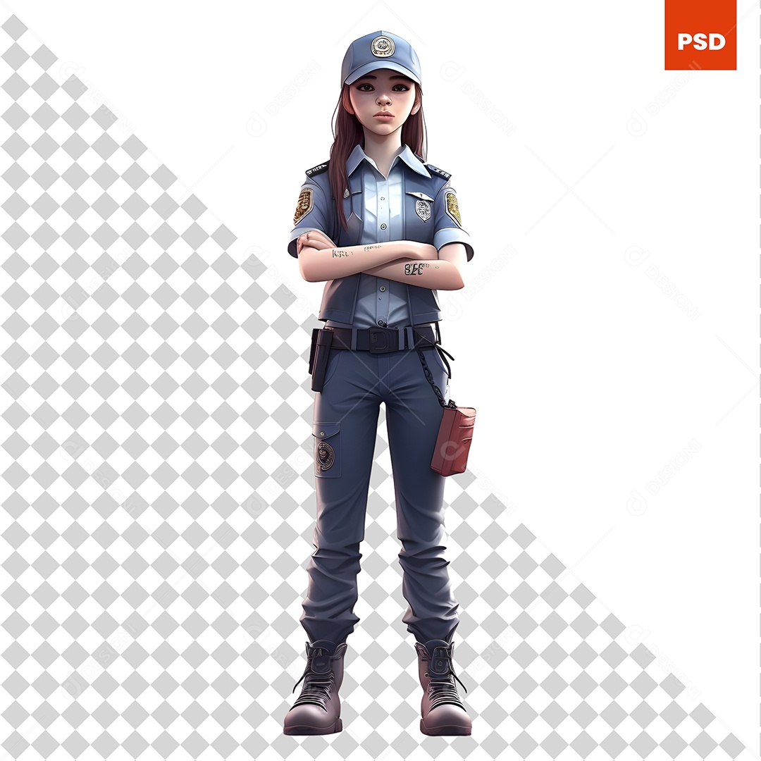 Policial Personagem 3D Para Composição PSD