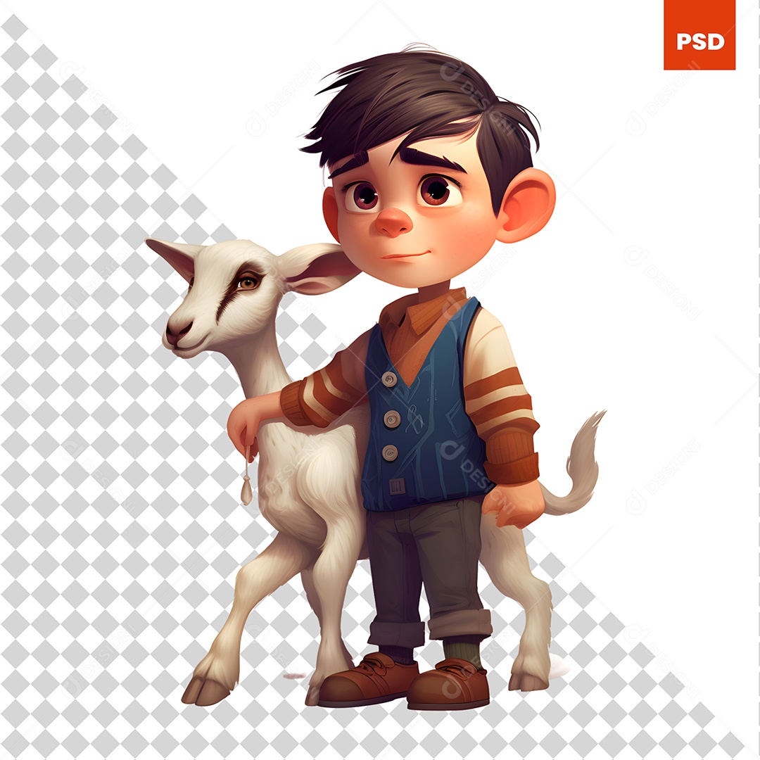Garoto Com Um Bezerro Personagem 3D Para Composição PSD