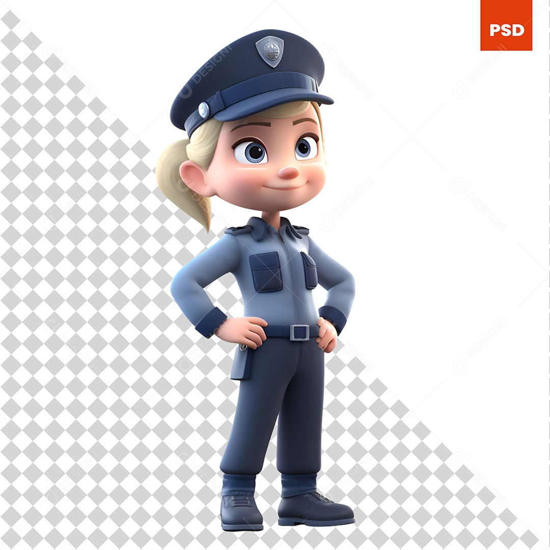 Policial Personagem 3D Para Composição PSD