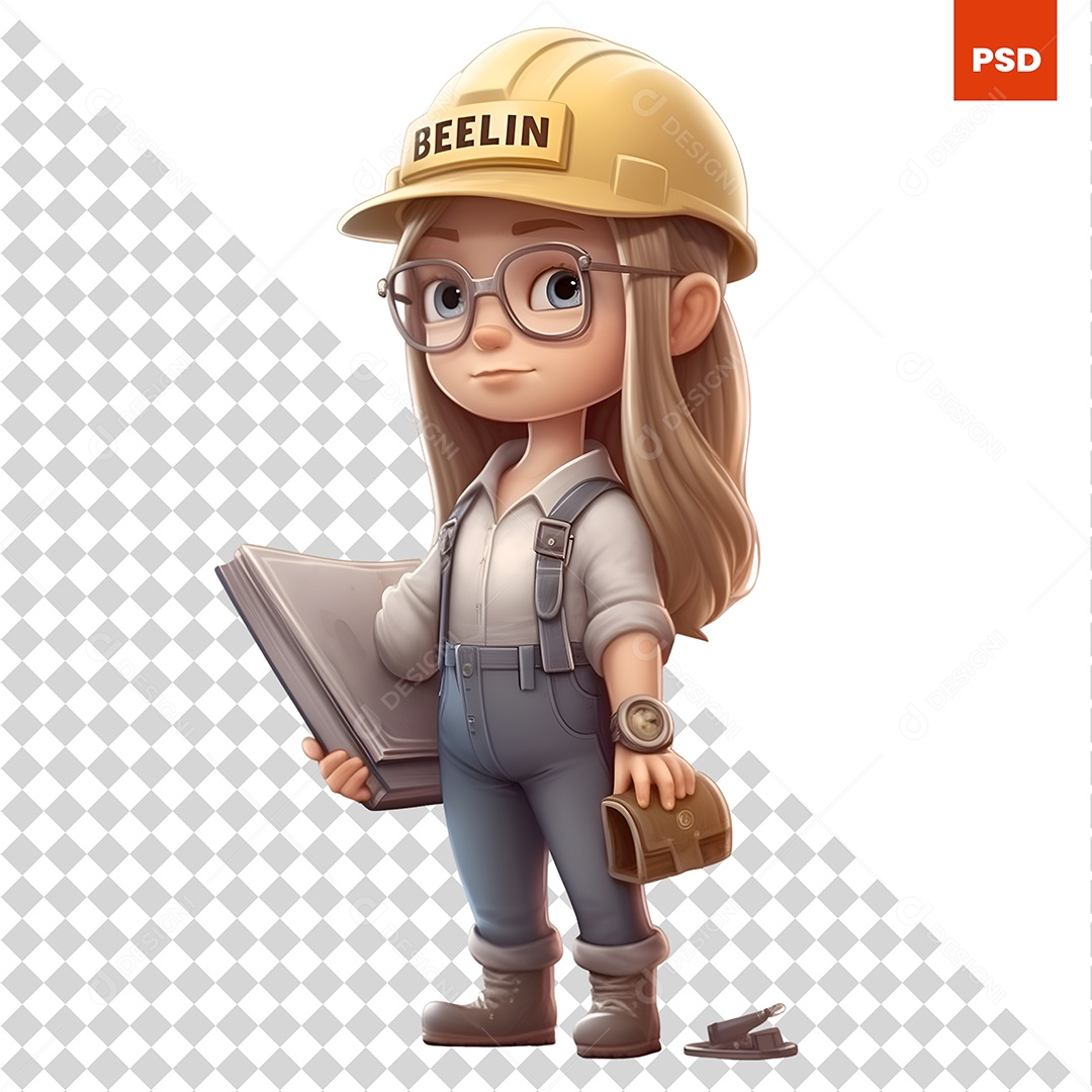 Trabalhadora Personagem 3D Para Composição PSD