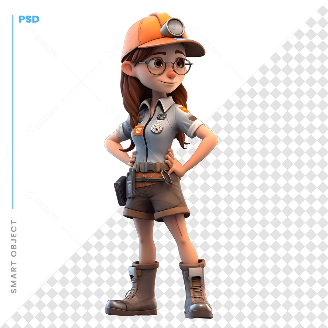 Garota Exploradora Personagem 3D Para Composição PSD