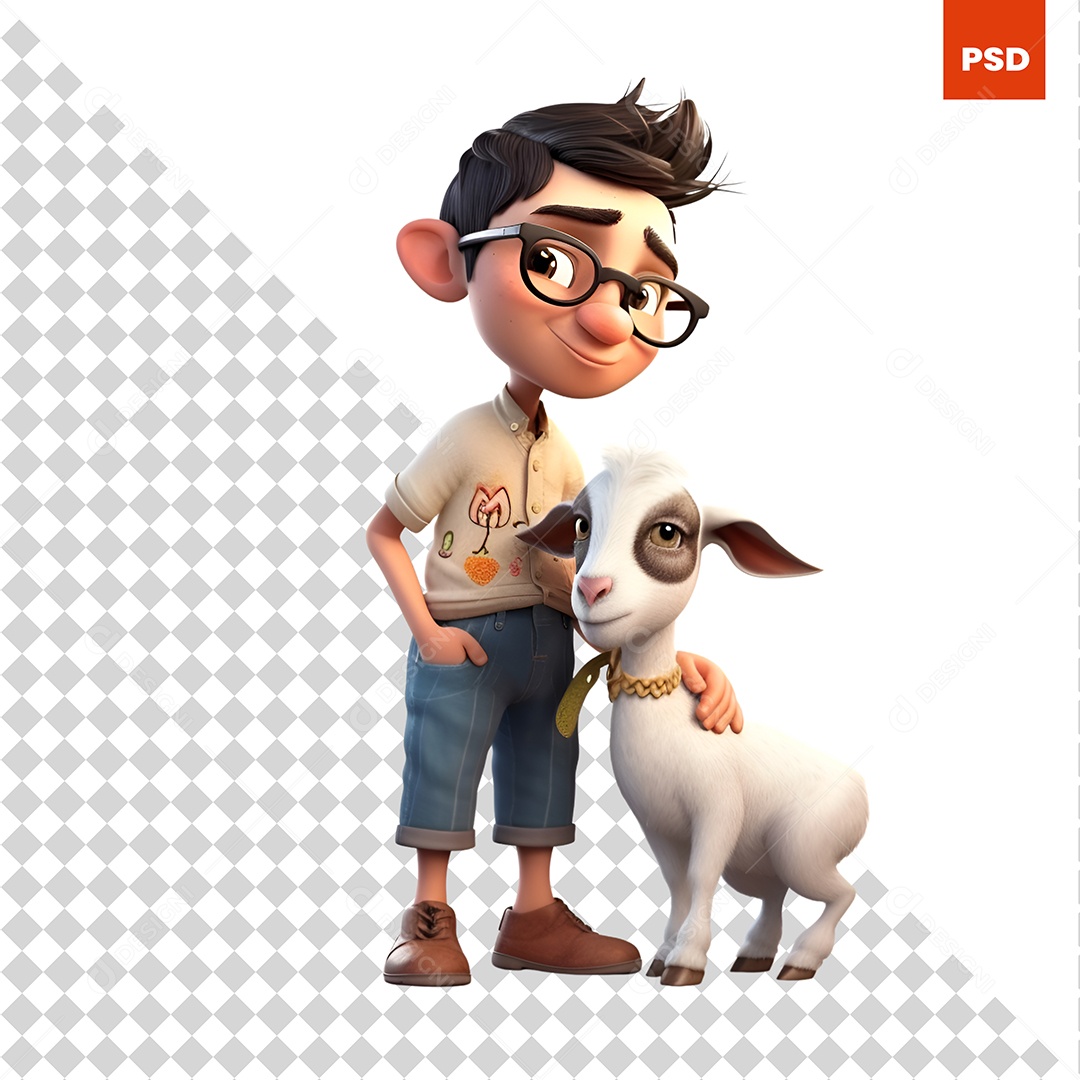 Homem Com Um Bezerro Personagem 3D Para Composição PSD