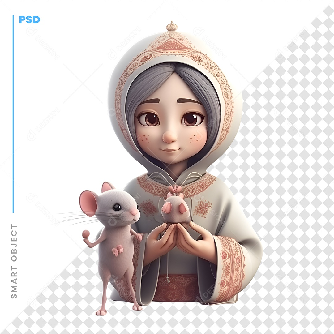 Mulher Com Uma Rato Personagem 3D Para Composição PSD