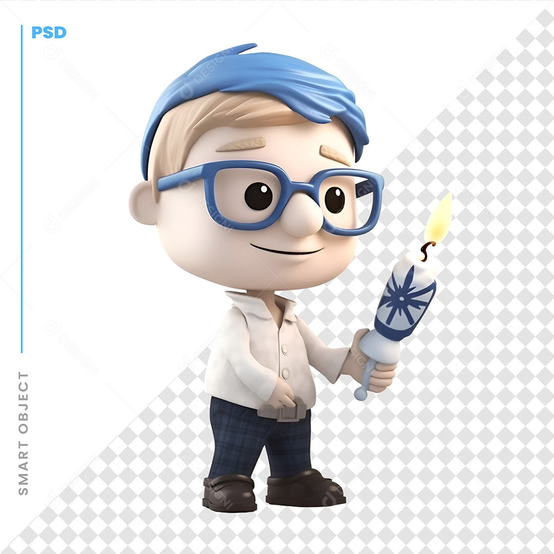 Garoto Com Uma Tocha Personagem 3D Para Composição PSD