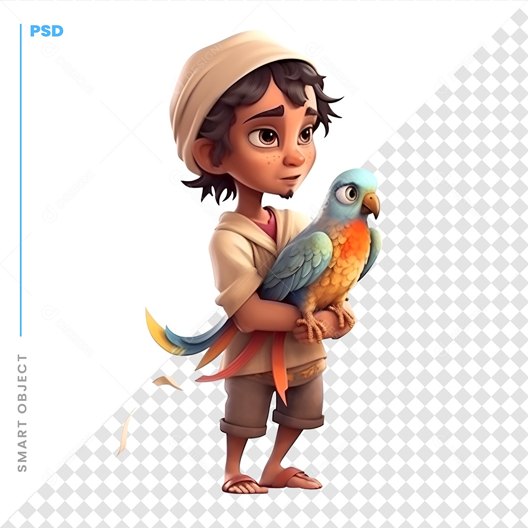 Garoto Com Uma Arara Personagem 3D Para Composição PSD