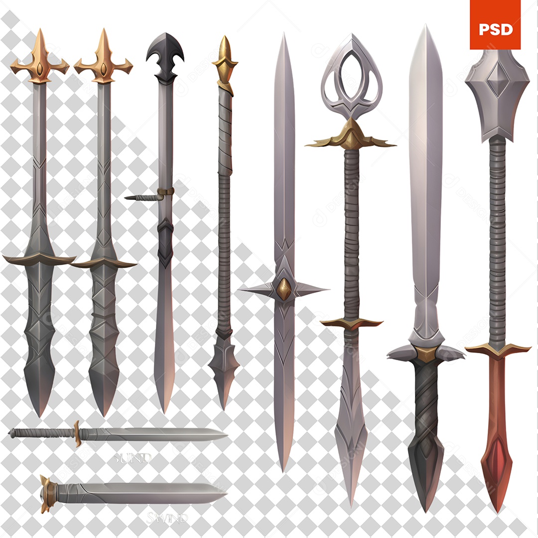 Conjunto de Vetores de Espadas Medievais Isoladas PSD