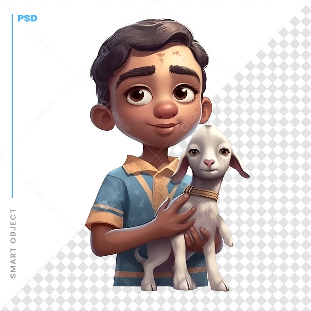 Garota Com Uma Ovelha Personagem 3D Para Composição PSD