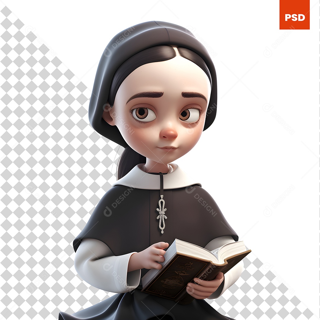 Freira Personagem 3D Para Composição PSD