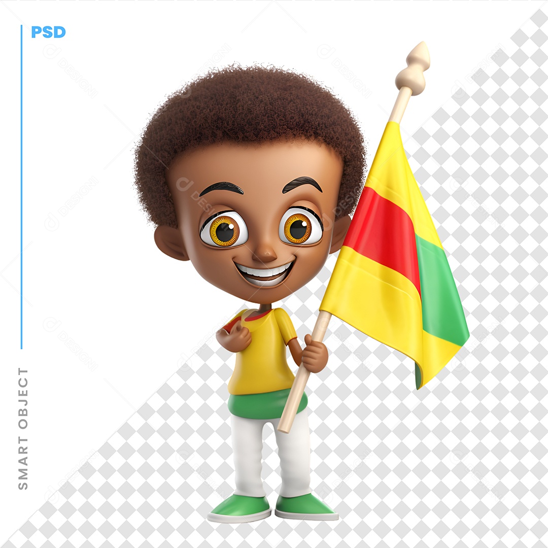 Garoto Com Bandeira da Bolívia Personagem 3D Para Composição PSD