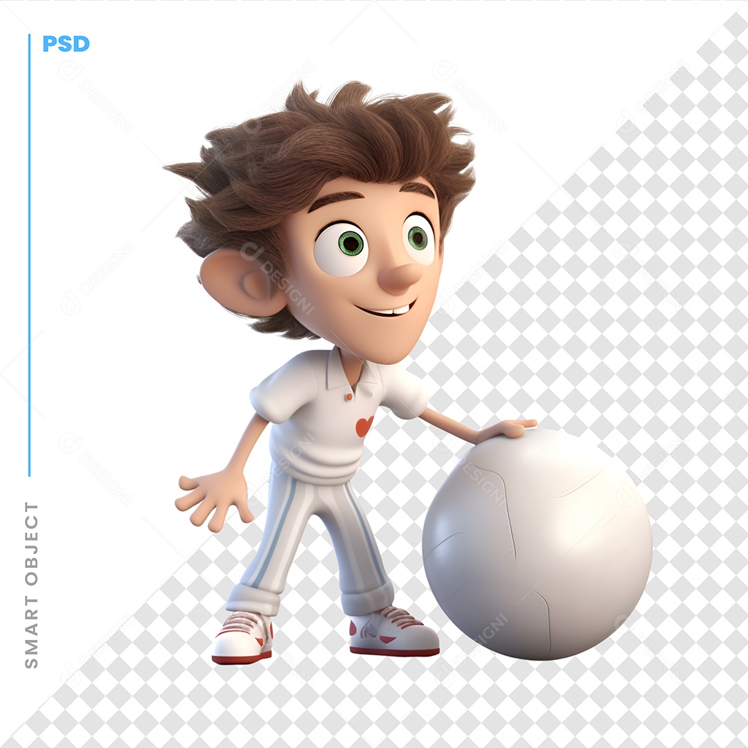 Garoto Com Uma Bola Grande Personagem 3D Para Composição PSD