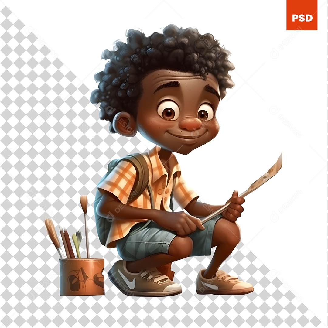 Garoto Pintor Personagem 3D Para Composição PSD