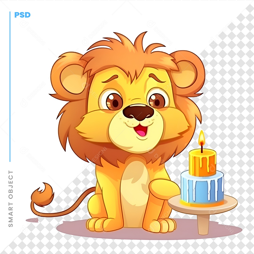 Leão Com Bolo de Aniversário Vetor PSD
