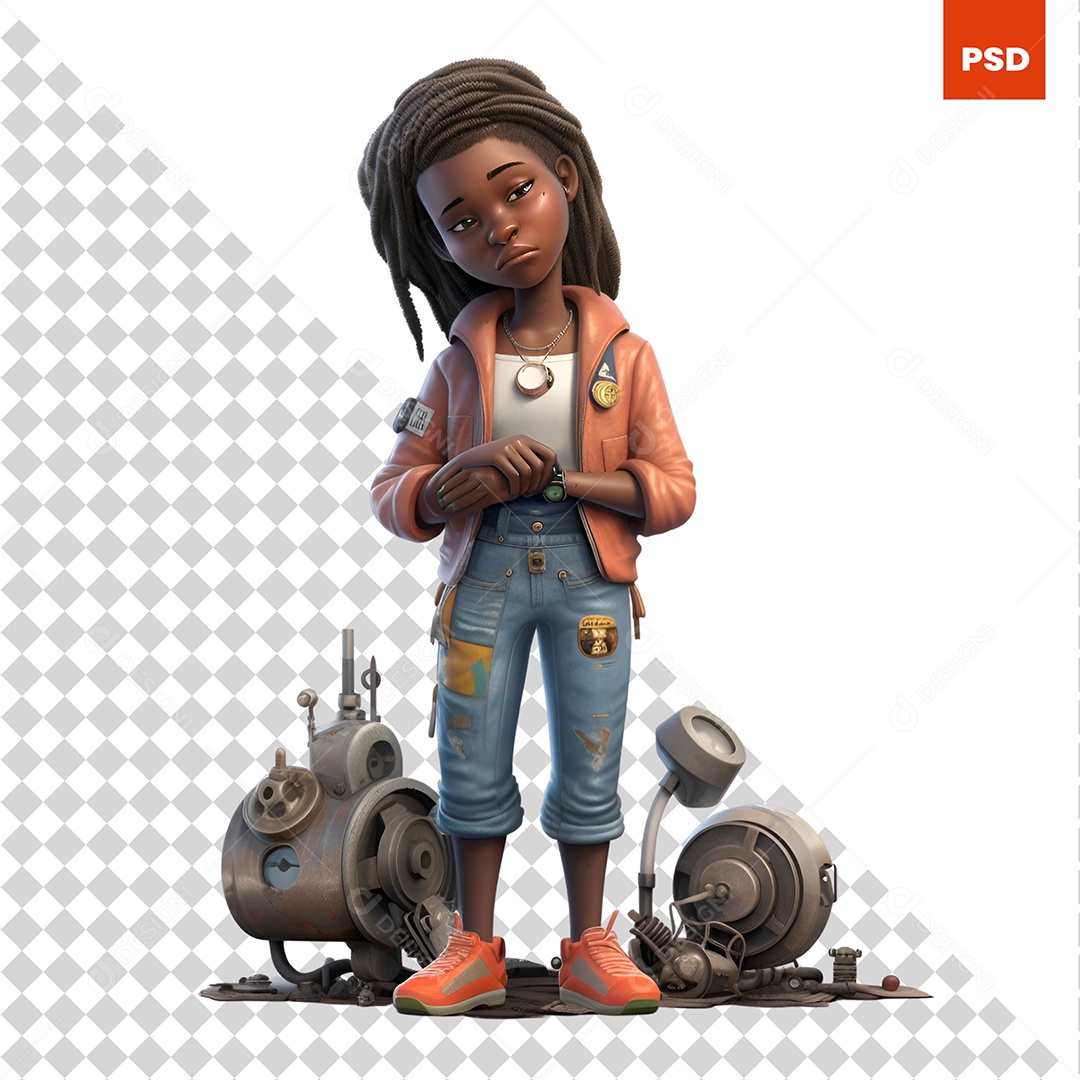 Trabalhadora Personagem 3D Para Composição PSD