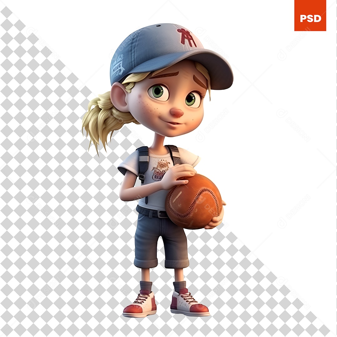 Garota Com Uma Bola Bola De Basquete Personagem 3D Para Composição PSD