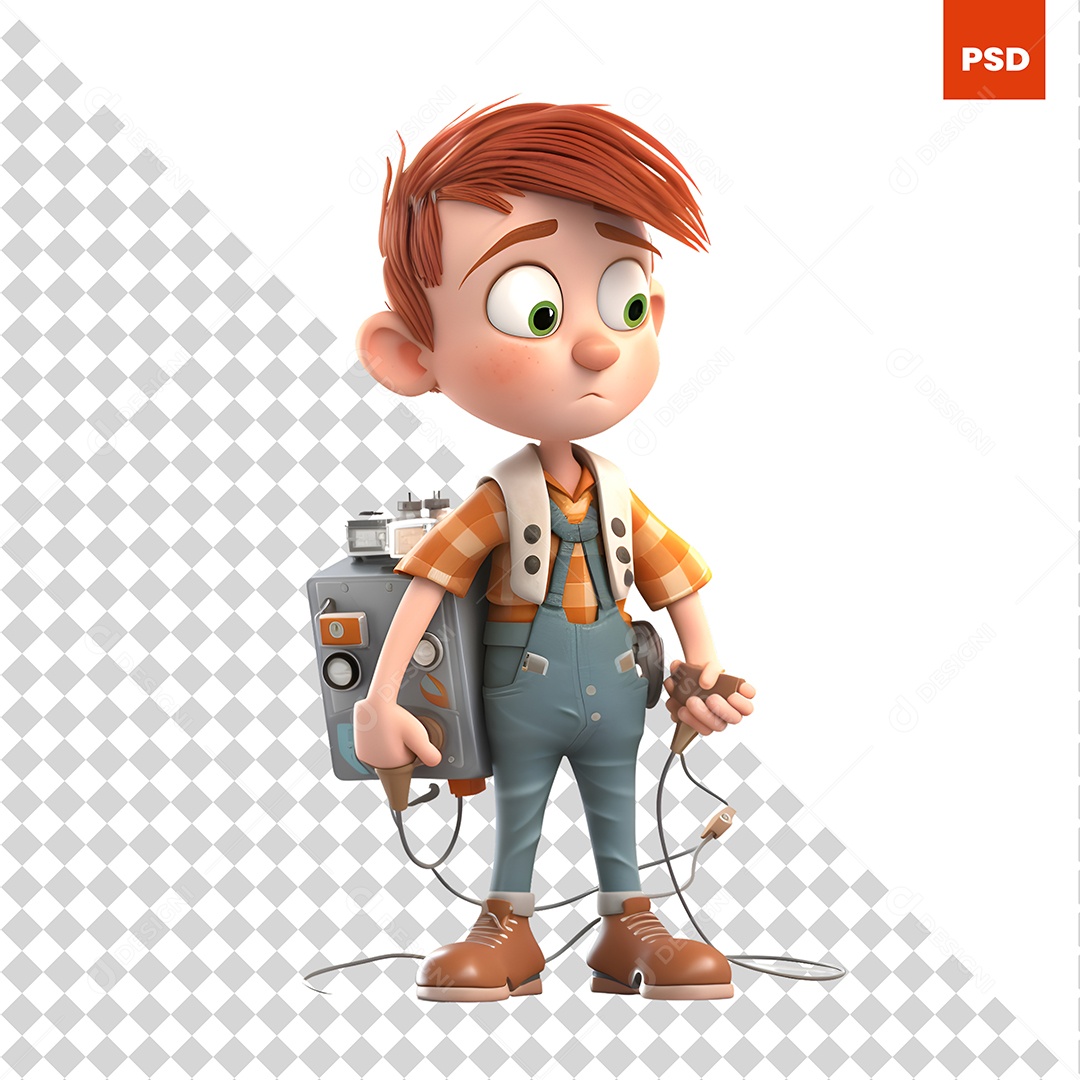 Eletricista Personagem 3D Para Composição PSD