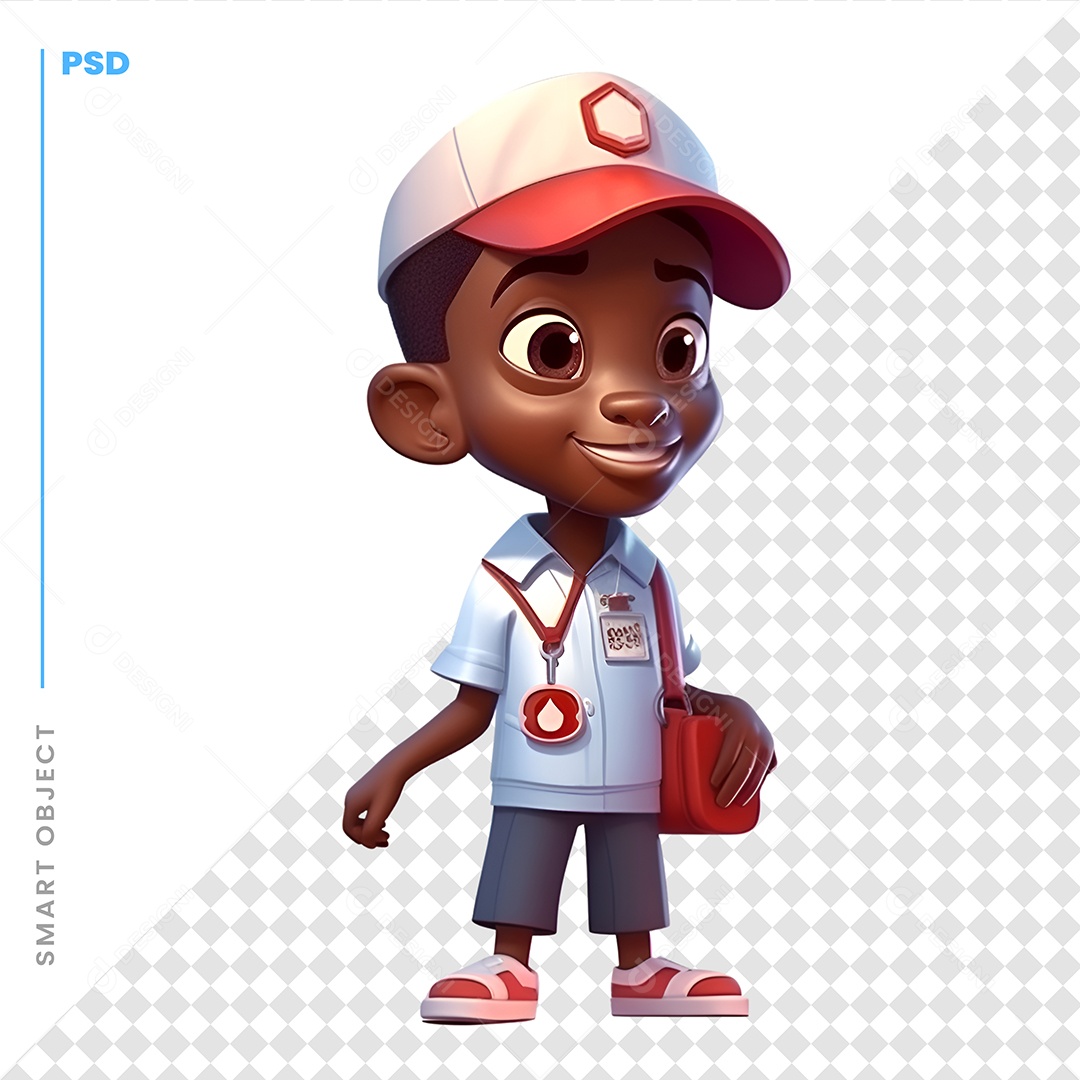 Garoto Socorrista Personagem 3D Para Composição PSD