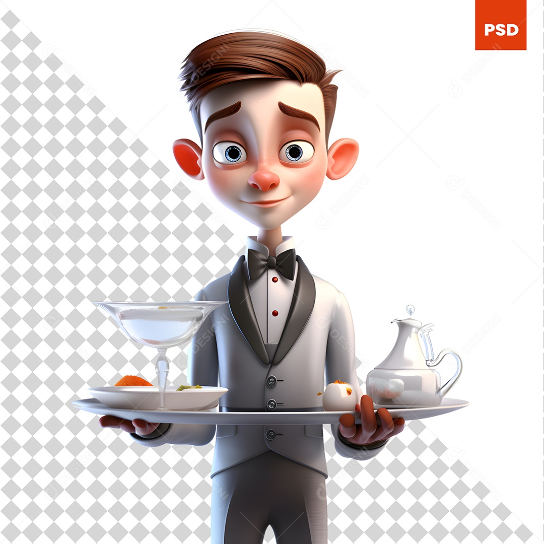 Garçom Personagem 3D Para Composição PSD