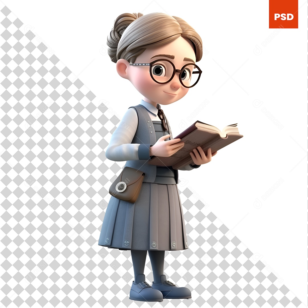 Mulher Lendo Personagem 3D Para Composição PSD