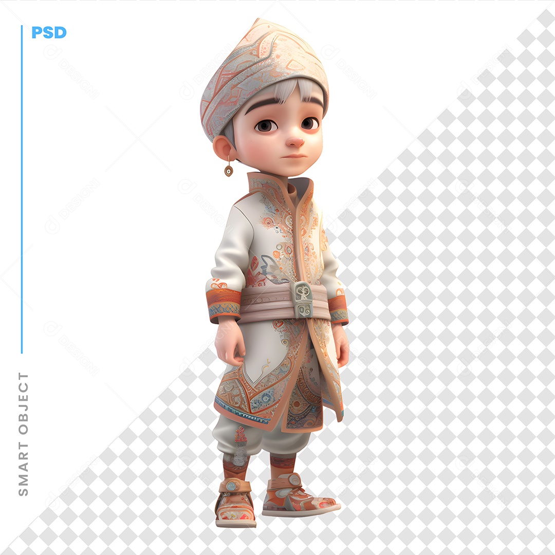 Garoto Com Roupa Tradicional Personagem 3D Para Composição PSD