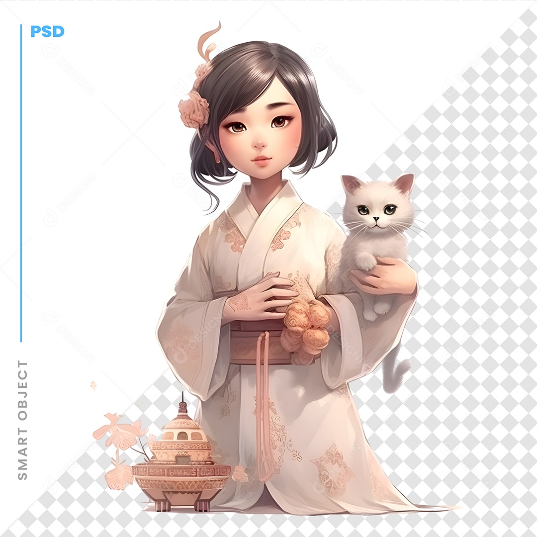 Mulher Segurando Gato Personagem 3D Para Composição PSD