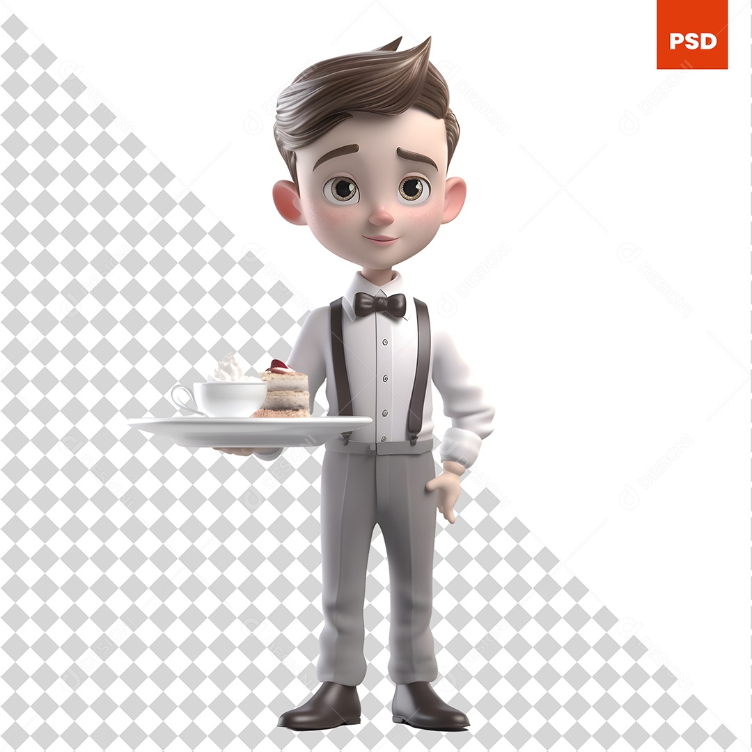 Garçom Personagem 3D Para Composição PSD