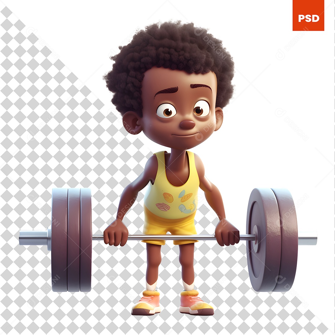 Garoto Levantando Peso Personagem 3D Para Composição PSD