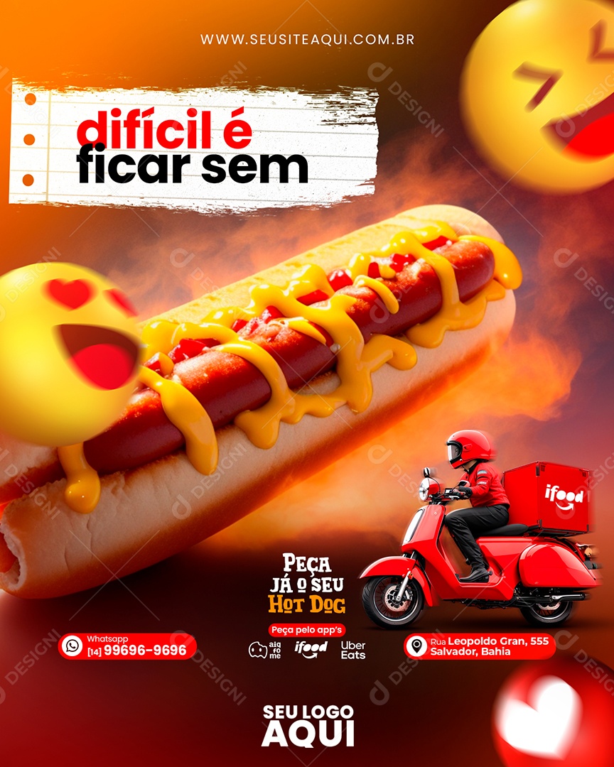 Social Media Difícil é Ficar Sem Hot Dog PSD Editável