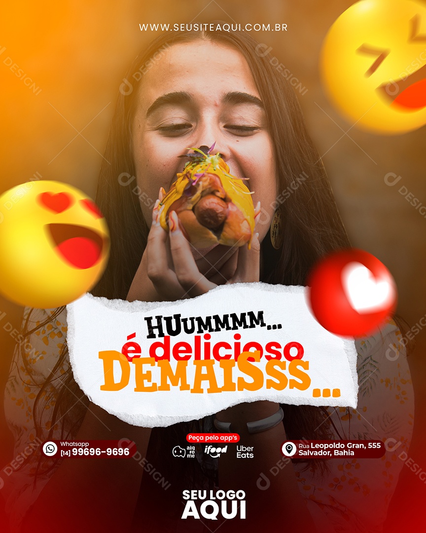 Huummmm é Delicioso Demaisss Hot Dog Social Media PSD Editável
