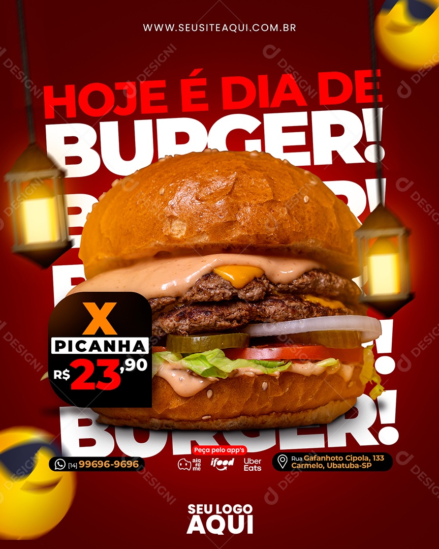 Social Media Hoje é Dia De Burguer Hamburgueria PSD Editável