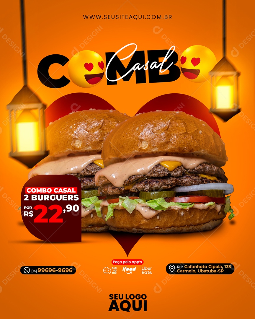 Combo Casal Hamburgueria Social Media PSD Editável
